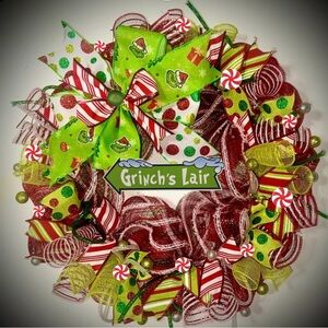 Grinch Christmas wreath XL 22 inch handmade grinch decorations Whoville